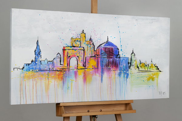 Handgemaltes Gemälde 'Bucharest Skyline Silhouette' 120x60cm | inkl. Echtheitszertifikat