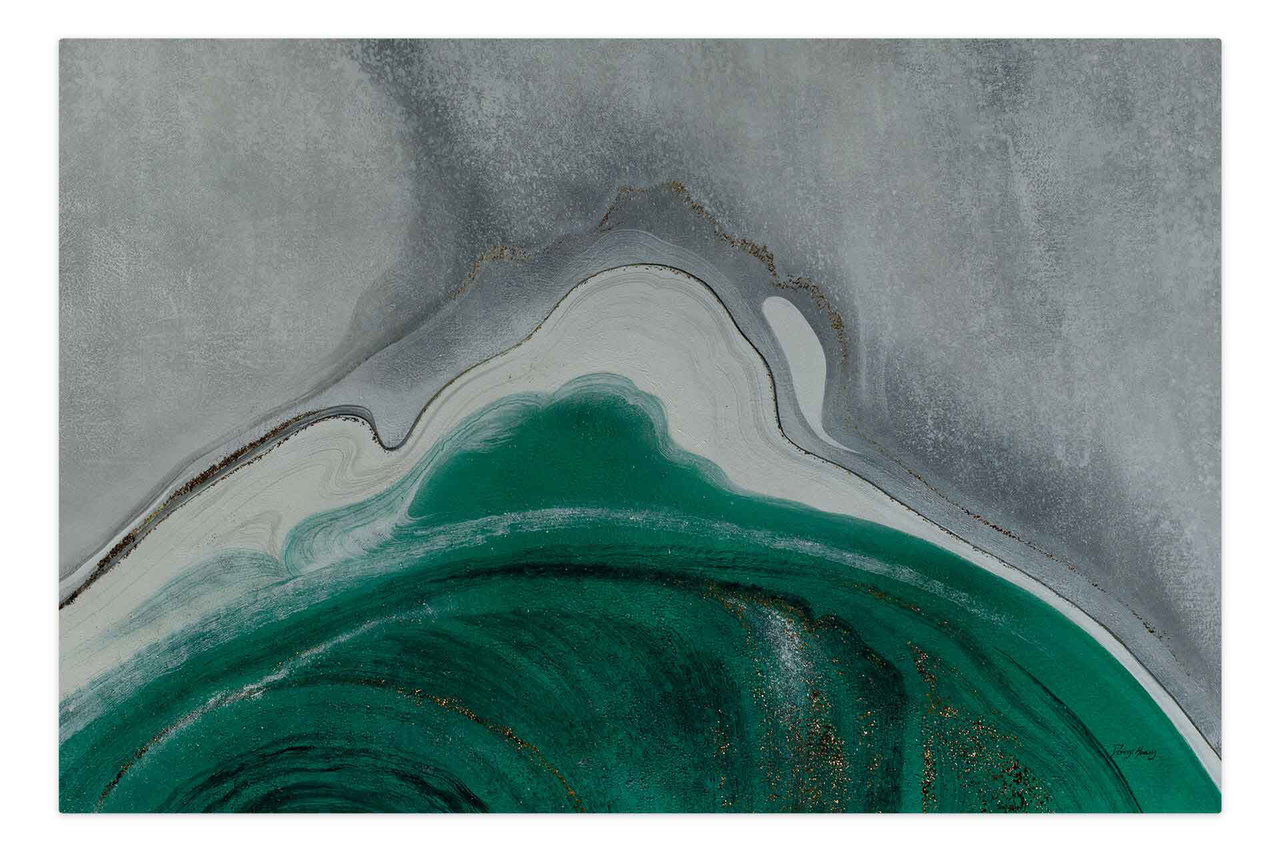 Olieverf schilderijen 'Spell of Aventurine' | Handgeschilderd unicum 180x120cm komt in de ruimte goed tot zijn recht.