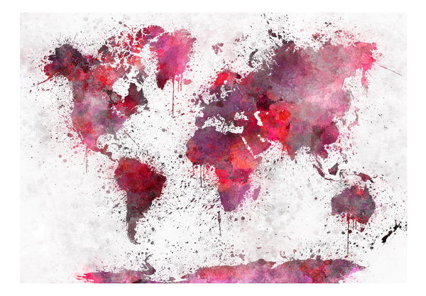 Selbstklebende Tapete 'World Map: Red Watercolors'