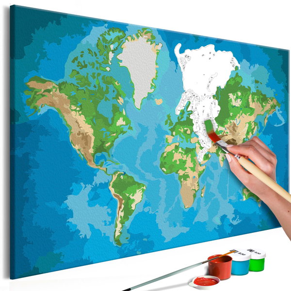 Schilderen op nummer volwassenen 'World Map (blue &amp; green)'