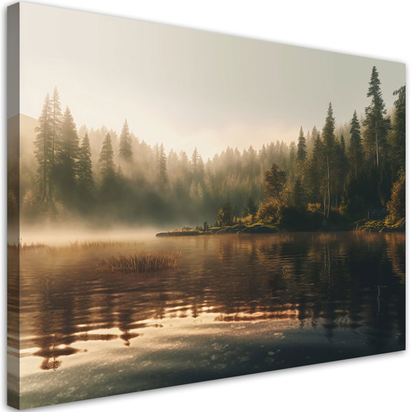 Kunstdruck auf Leinwand 'Morning Fog Lake'