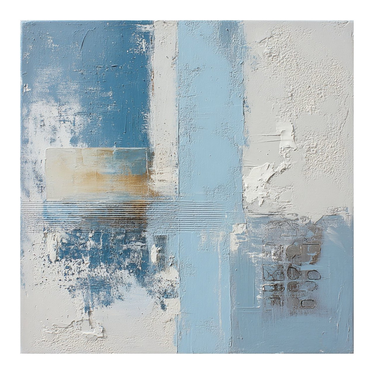 Handgeschilderd schilderij 'Blauwe geometrische textuur' | incl. certificaat van echtheid komt in de ruimte goed tot zijn recht.