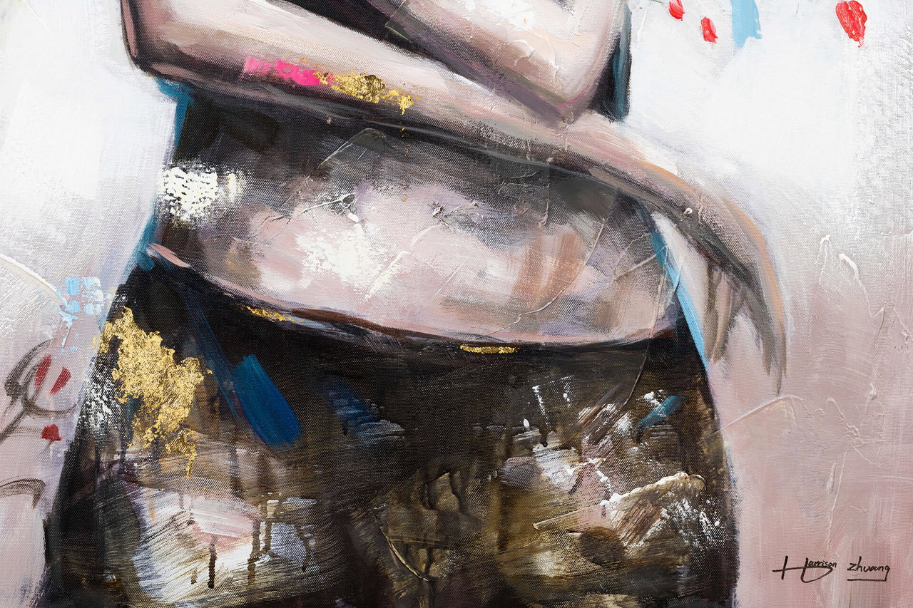 Handgeschilderd schilderij 'Flowery Temptation' 80x80cm | incl. certificaat van echtheid in de ruimte.