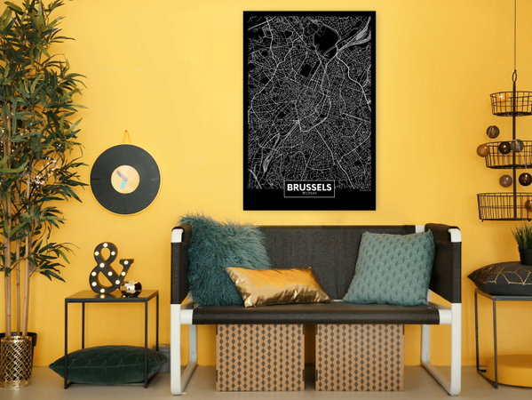 Kunstdruck auf Leinwand 'Dark Map of Brussels Vertical'