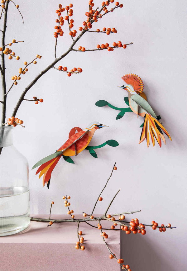 Wanddeko Papier 'Feuriges Vogel-Duo'