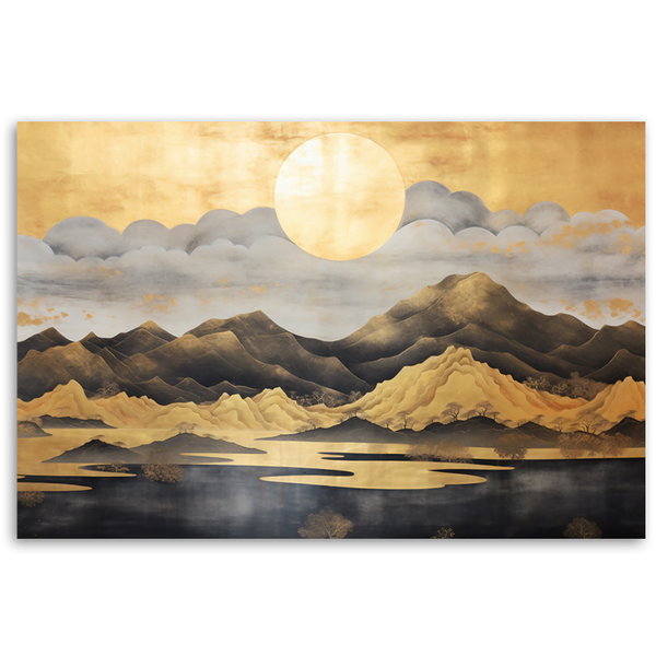 Kunstdruck auf Leinwand 'Golden Full Moon Mountain Landscape'