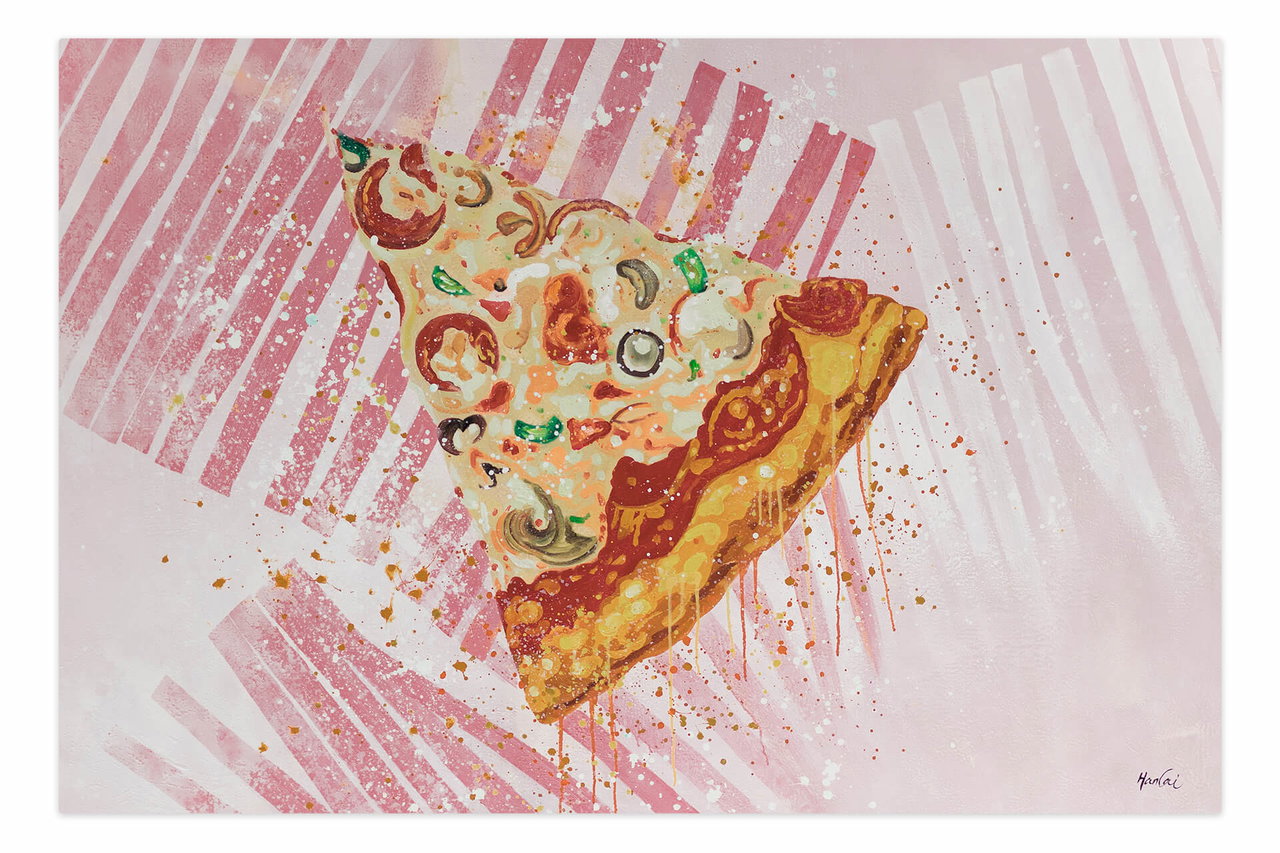 XXL Olieverf schilderijen 'Pizza Love' | Handgeschilderd unicum komt in de ruimte goed tot zijn recht.