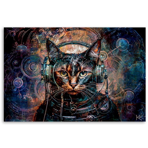 Kunstdruck auf Leinwand 'Cyber Cat DJ Vibes 2'