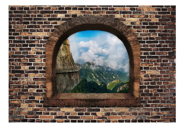 Selbstklebende Tapete 'Stony Window: Mountains'
