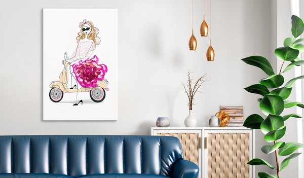 Kunstdruck auf Leinwand 'Girl on a Scooter Vertical'