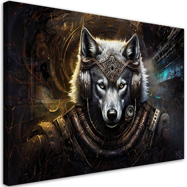 Kunstdruck auf Leinwand 'Galactic Howl: The Cyber Wolf 2'