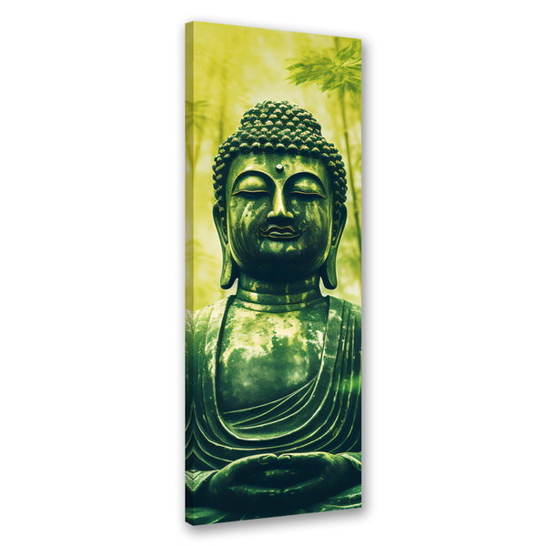 Kunstdruck auf Leinwand 'Green Buddha Statue in Serene Nature'
