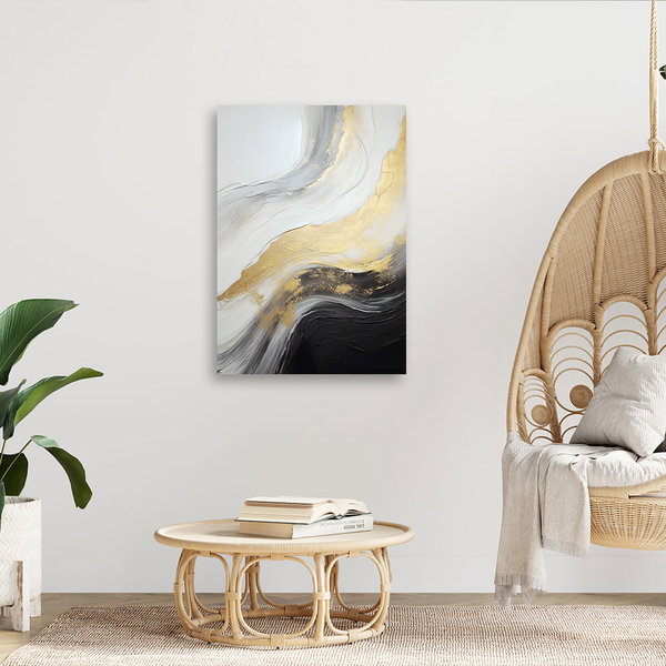 Kunstdruck auf Leinwand 'Golden Waves on Monochrome 5'