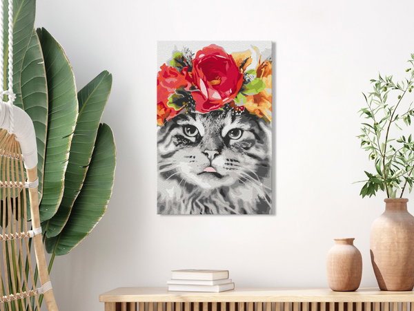 Malen nach Zahlen für Erwachsene 'Cat With Flowers'