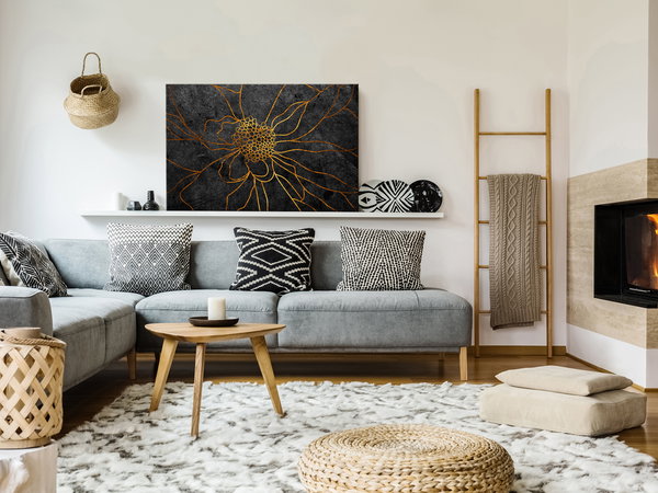 Kunstdruck auf Leinwand 'Flower in Gold Wide'