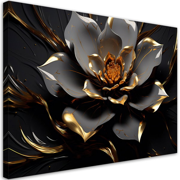 Impressão em tela 'Flower with Golden Metallic Accents'