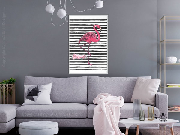 Poster 'Black Stripes and Flamingo'