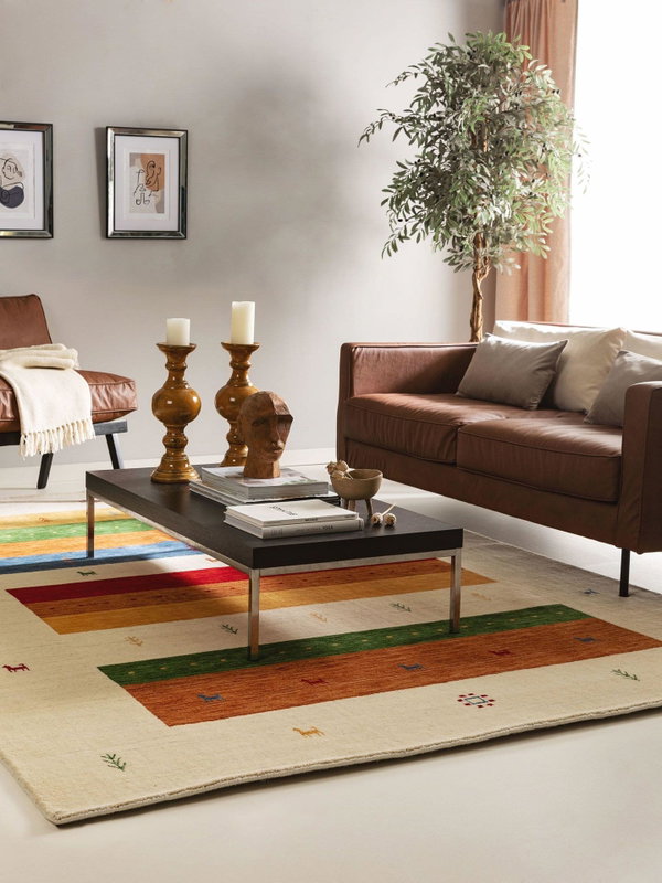 Tappeto fatto a mano 'Jamal Multicolour/Beige' 80x150cm