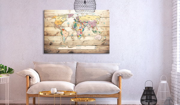 Διακοσμητικός πίνακας καρφιτσών 'World Map: Wooden Oceans'