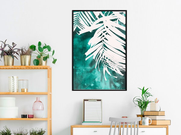Poster 'White Palm on Teal Background'