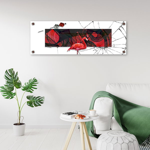 Kunstdruck auf Leinwand 'Flamingo in the Fractured Dream'
