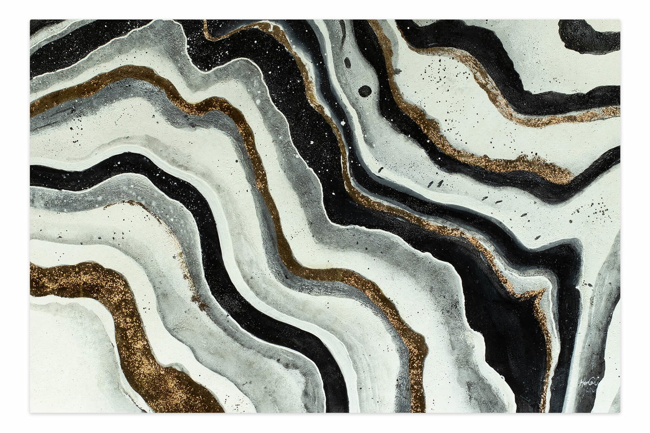 Olieverf schilderijen 'Shimmering Formation' | Handgeschilderd unicum 180x120cm komt in de ruimte goed tot zijn recht.