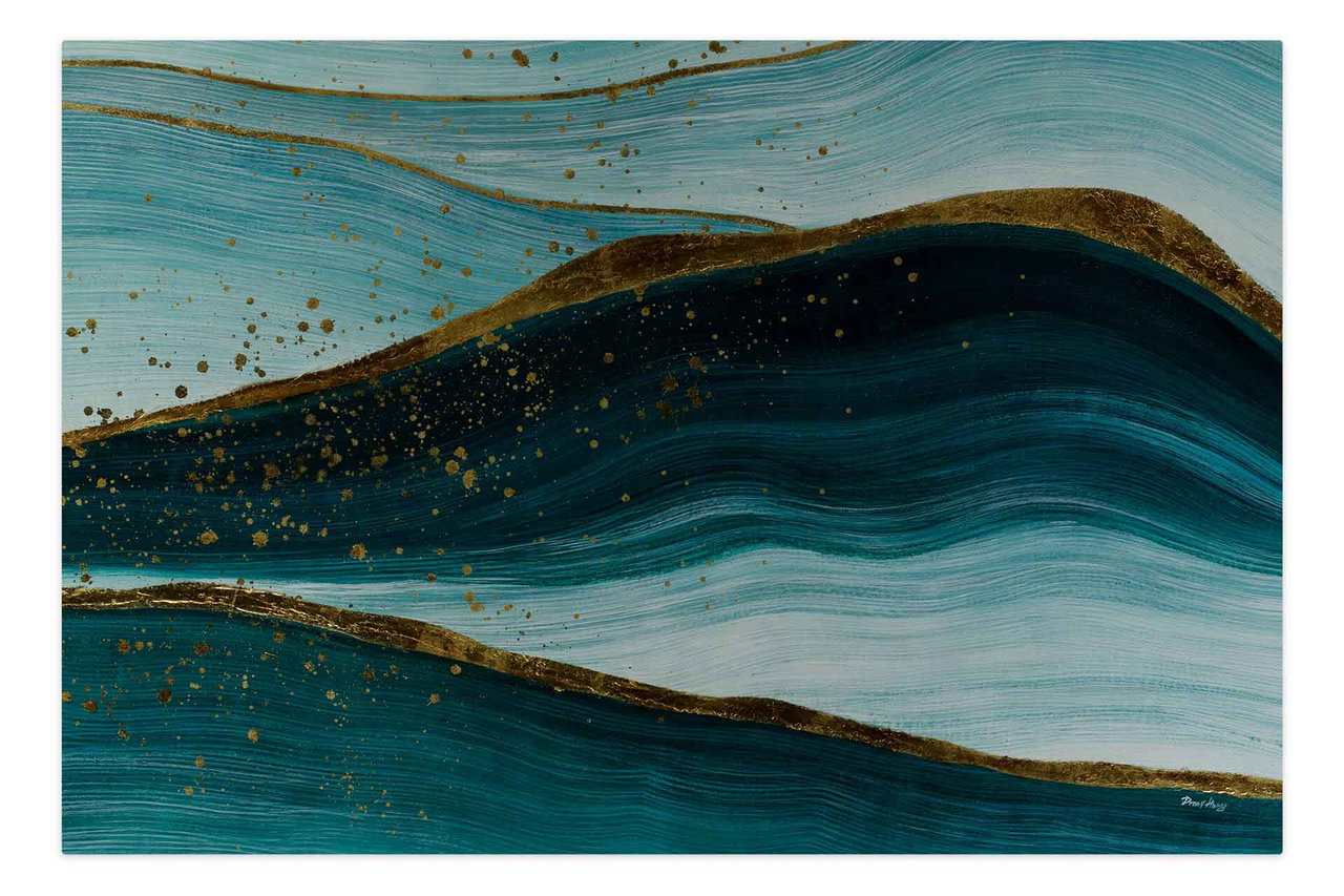 XXL Olieverf schilderijen 'In turquoise Shimmer' | Handgeschilderd unicum komt in de ruimte goed tot zijn recht.
