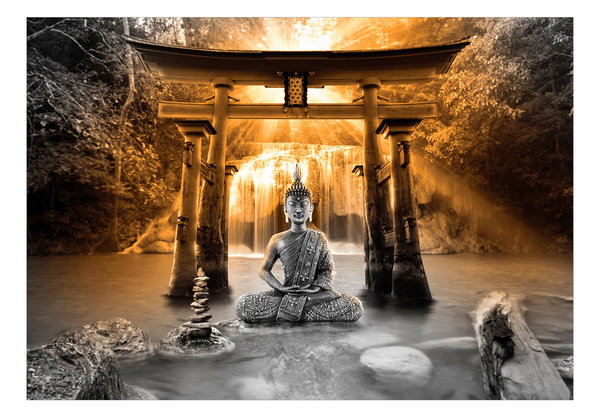 Selbstklebende Tapete 'Buddha Smile (Orange)'
