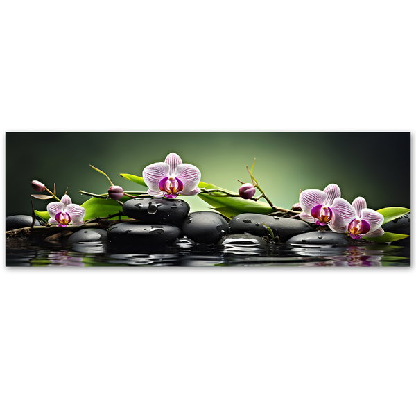 Kunstdruck auf Leinwand 'Orchids and Zen Stones on Water 2'