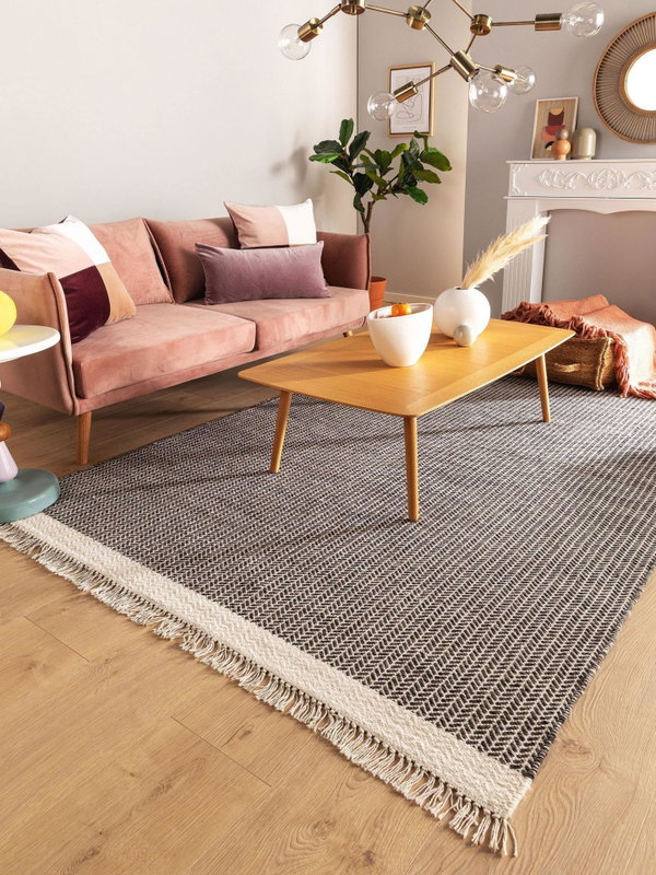 Design Wollteppich Kim Schwarz/Weiß