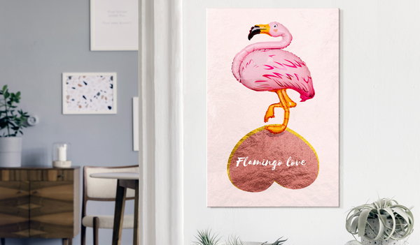 Kunstdruck auf Leinwand 'Flamingo in Love Vertical'