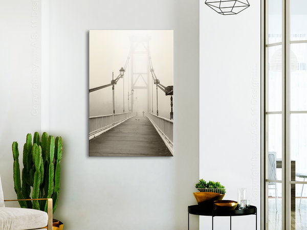 Kunstdruck auf Leinwand 'Bridge in the Fog Vertical'