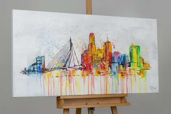 Handgemaltes Gemälde 'Rotterdam Skyline Silhouette' 120x60cm | inkl. Echtheitszertifikat