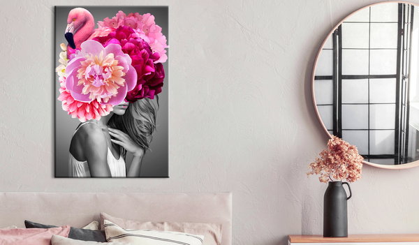 Kunstdruck auf Leinwand 'Flamingo Girl Vertical'