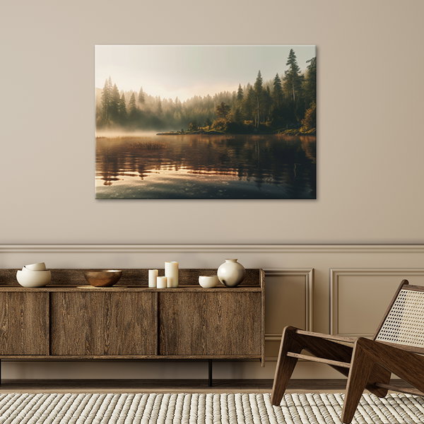 Kunstdruck auf Leinwand 'Morning Fog Lake'