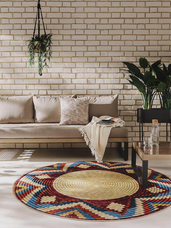 Design In- &amp; Outdoor Runder Teppich Kenya Bunt