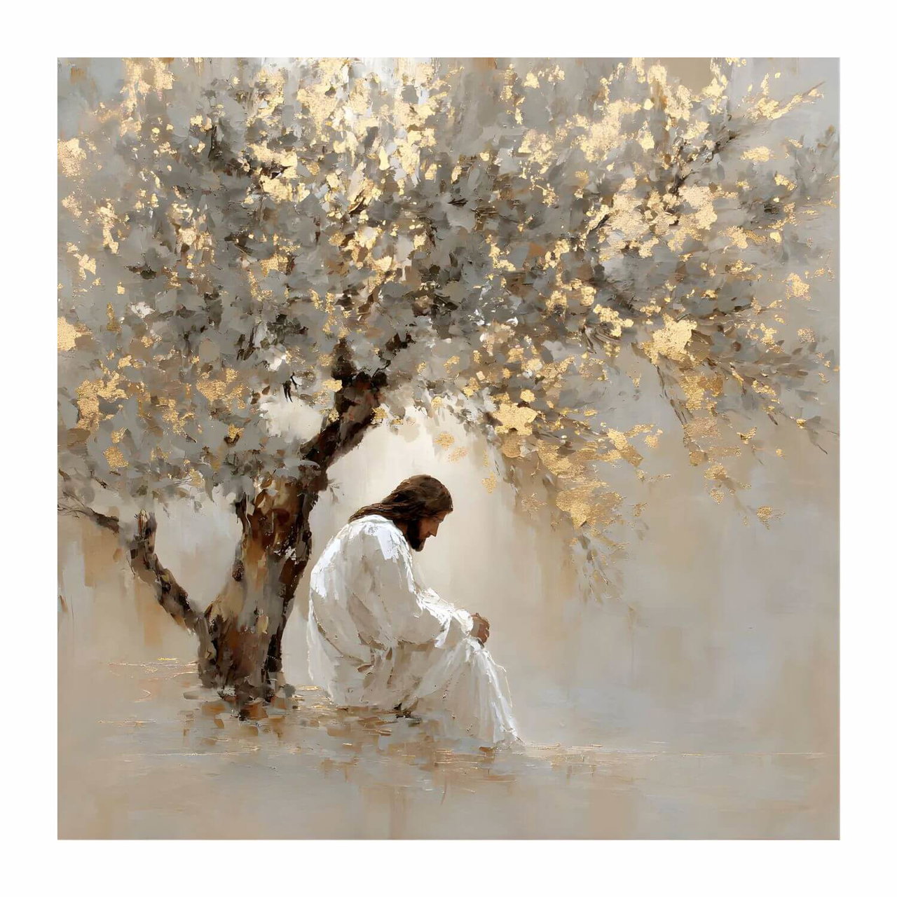 Handgeschilderd schilderij 'Getsemane – In de Stilte' | incl. certificaat van echtheid komt in de ruimte goed tot zijn recht.