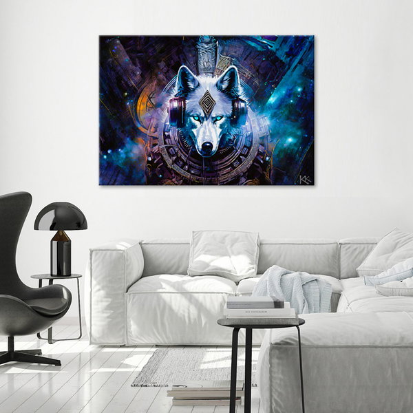 Kunstdruck auf Leinwand 'Galactic Howl: The Cyber Wolf 1'