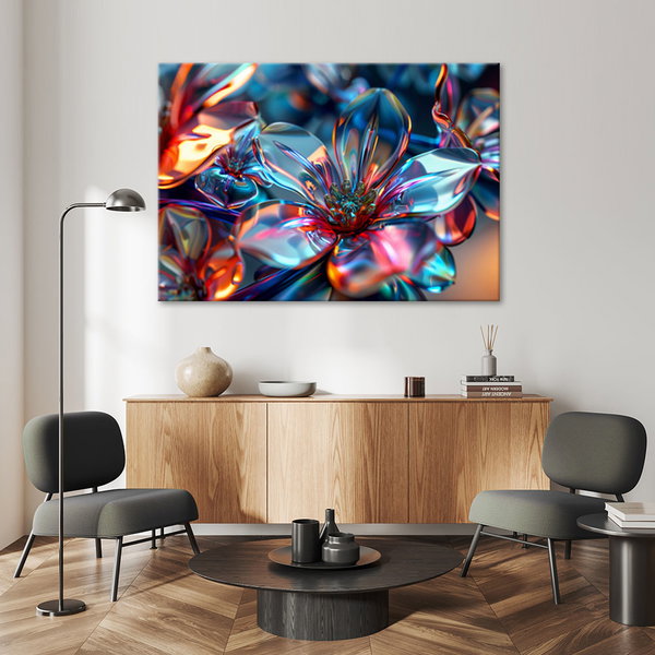 Kunstdruck auf Leinwand 'Neon Prism Blossoms 5'