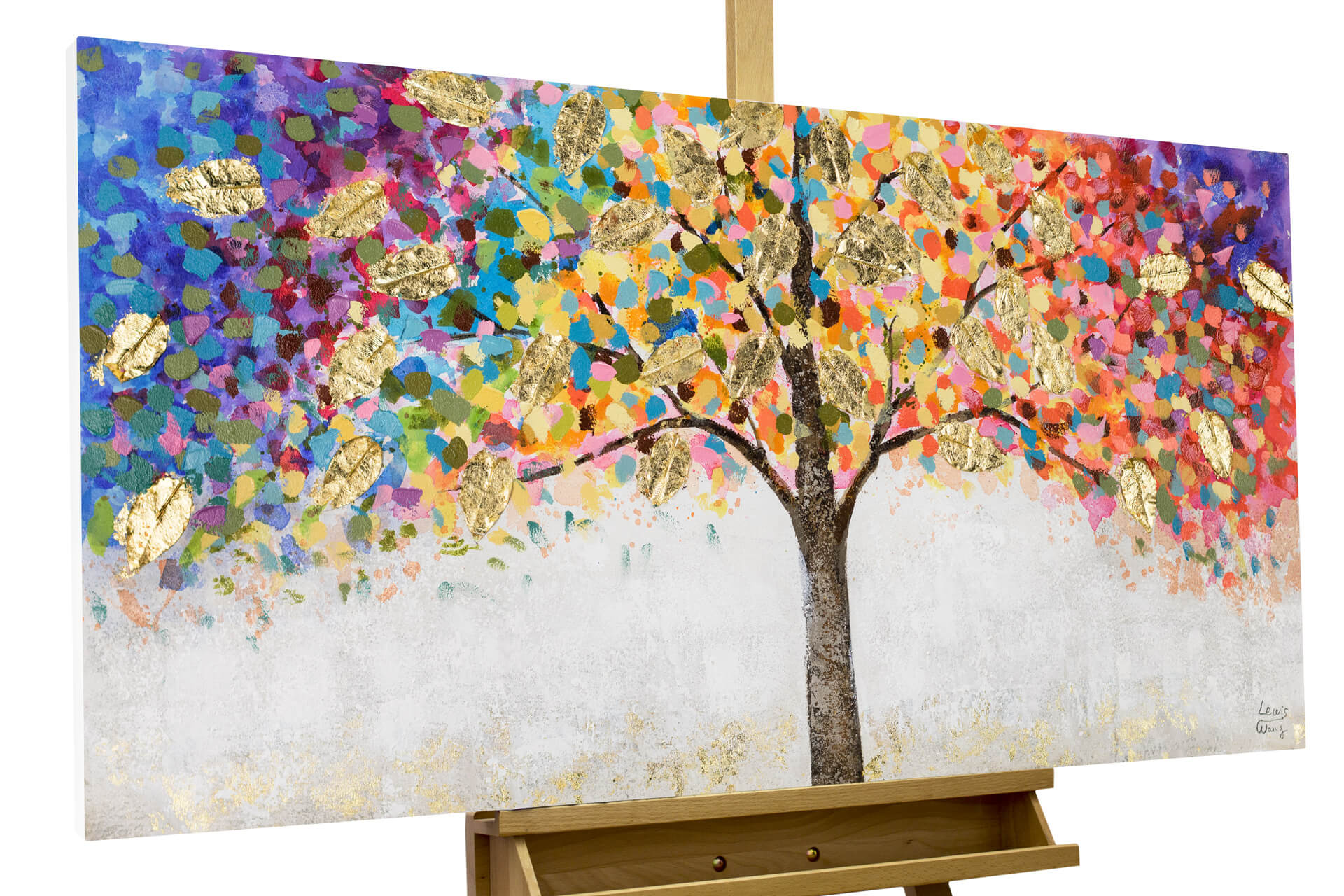 Acryl-Bild Baum Natur Bunt Gold Kaufen | KunstLoft