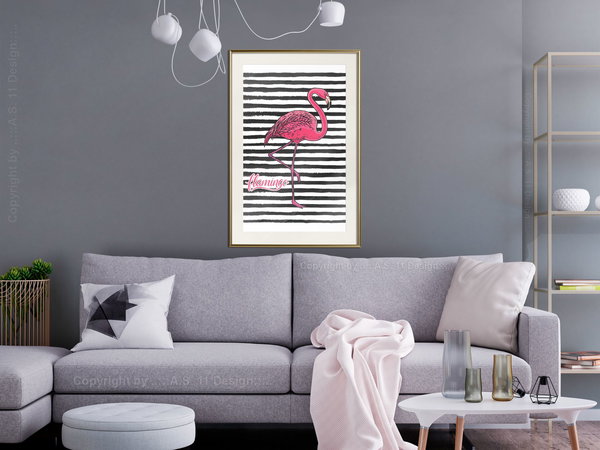 Poster 'Black Stripes and Flamingo'