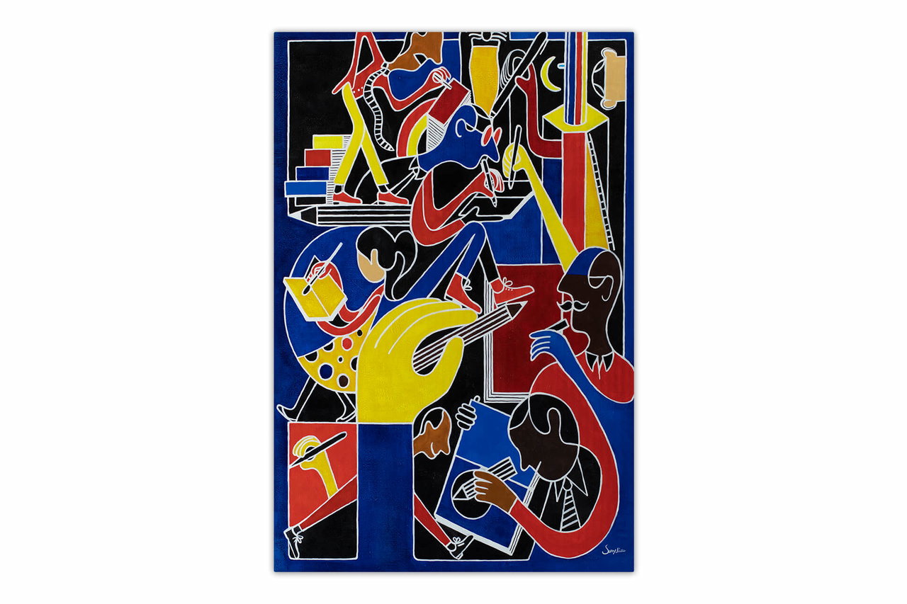 Olieverf schilderijen 'Artistic Ensemble' | Handgeschilderd unicum 120x180cm komt in de ruimte goed tot zijn recht.