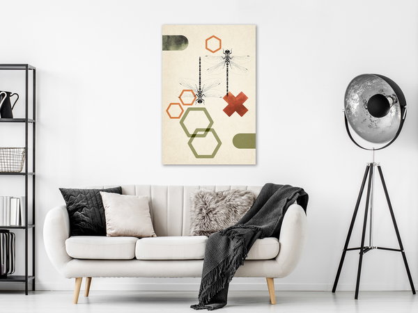 Kunstdruck auf Leinwand 'Dragonflies and Geometry Vertical'