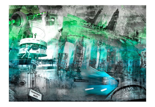 Papier peint 'Berlin - Collage (green)'