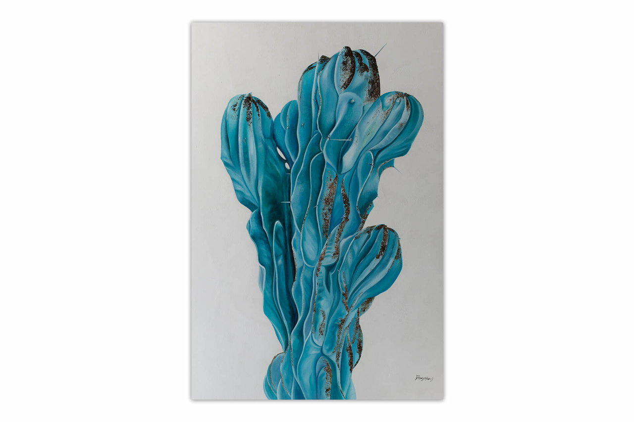 Olieverf schilderijen 'Hand of a Cactus' | Handgeschilderd unicum 120x180cm komt in de ruimte goed tot zijn recht.