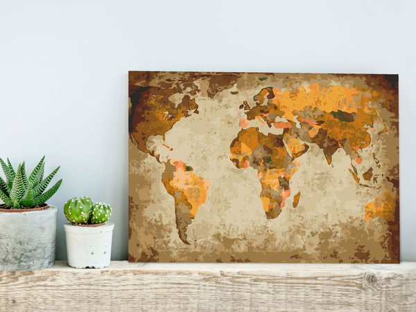 Malen nach Zahlen für Erwachsene 'Brown World Map'