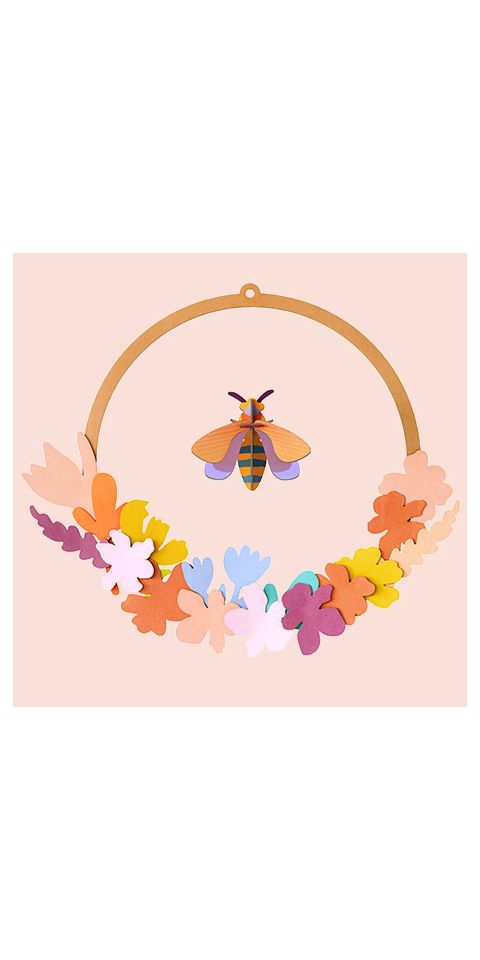 Wanddeko Papier 'Bienen-Blumenkranz'