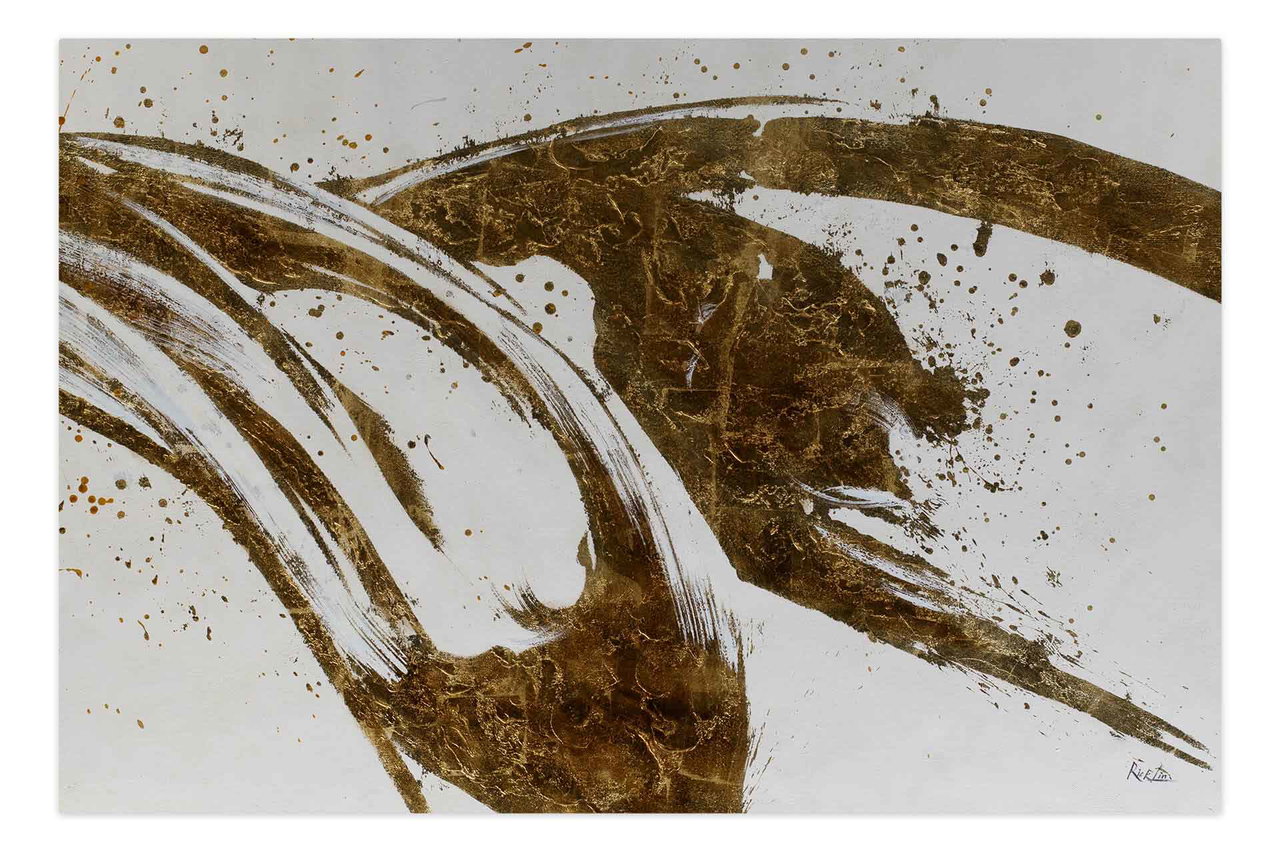 Olieverf schilderijen 'Manifestation of Gold' | Handgeschilderd unicum 180x120cm komt in de ruimte goed tot zijn recht.