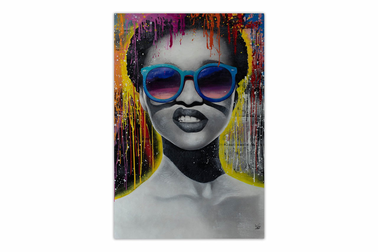 Olieverf schilderijen 'Cool Girl' | Handgeschilderd unicum 120x180cm in de ruimte.