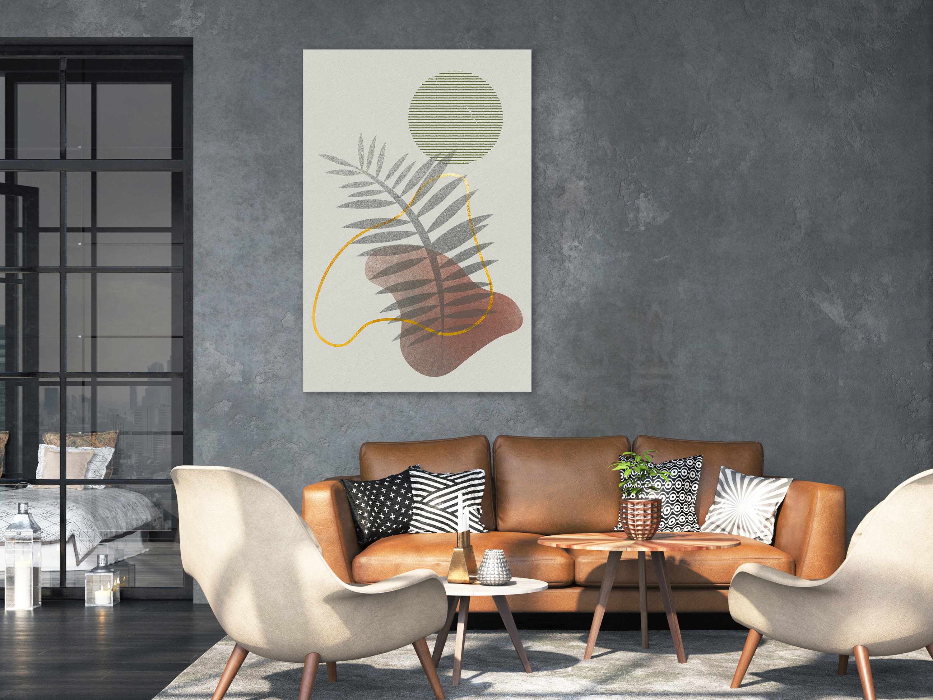 Kunstdruk op canvas 'Shadow of Palm Tree Vertical'